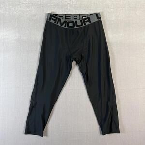Under Armour Leggings Youth Boys Large Black Cropped Heatgear Fitted